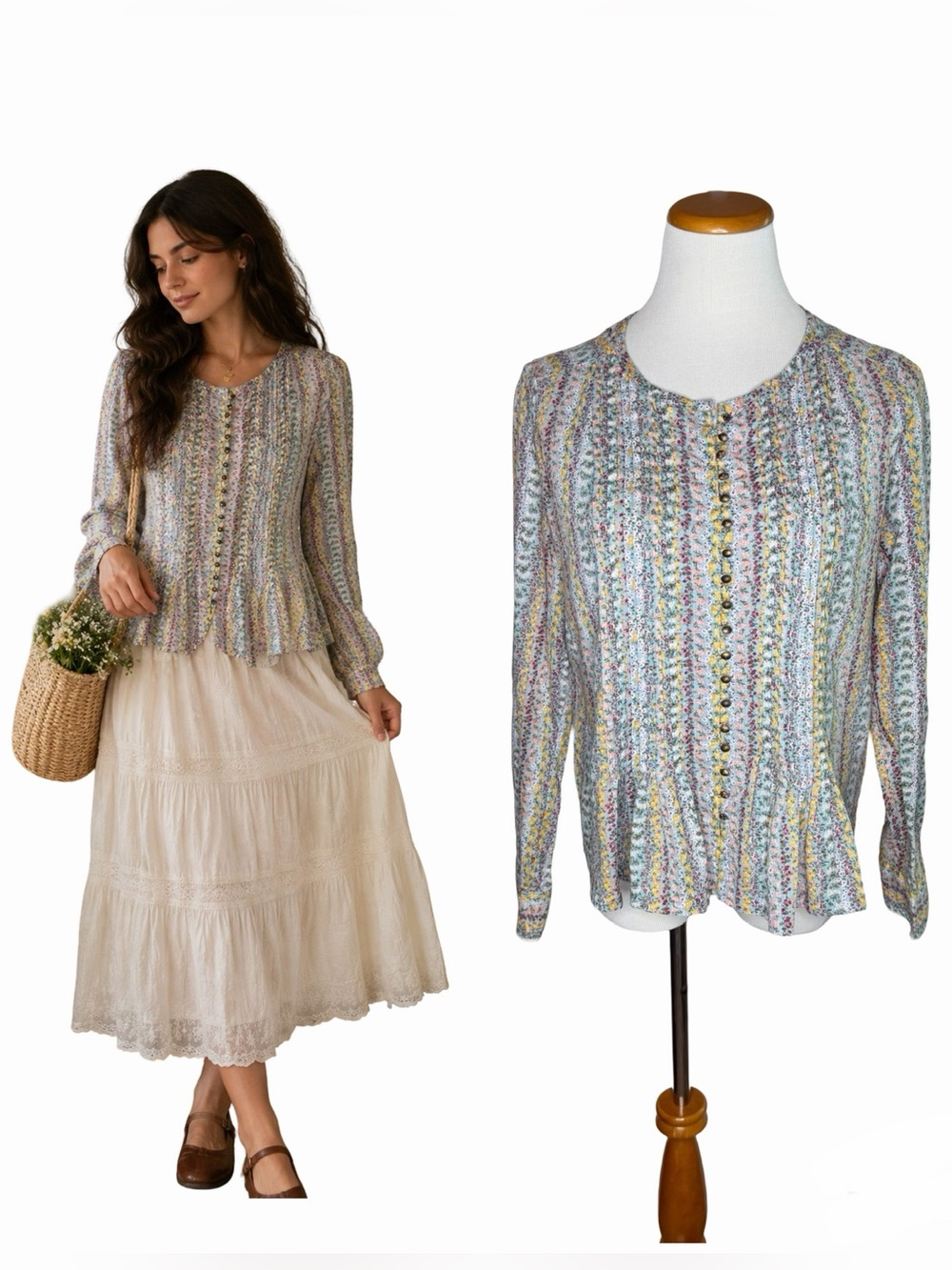 Maeve Anthropologie Ditsy Floral Button Front Top Size Medium Cottagecore Cotton